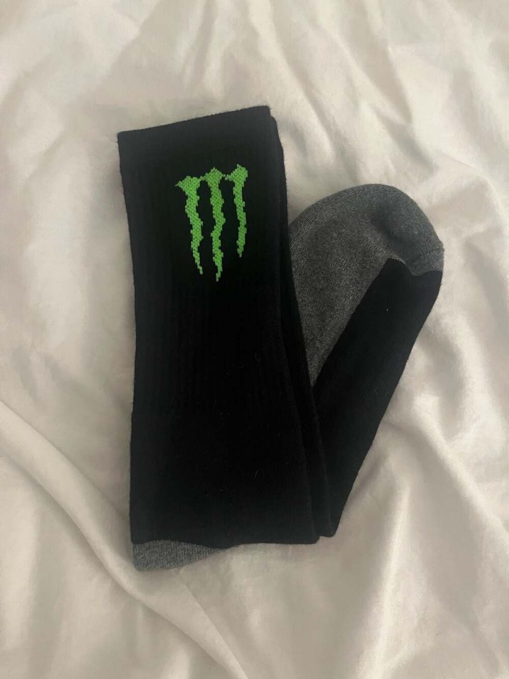 Monster Energy Official Black and Grey Crew Socks with Green Logo